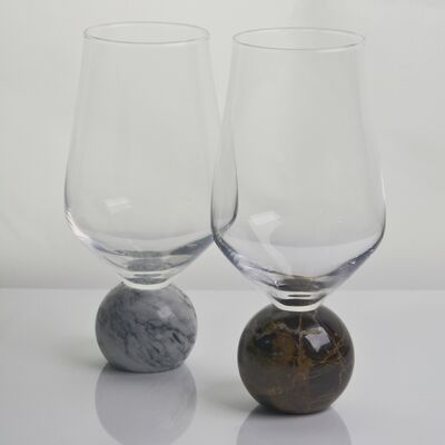 Marble Sphere Base Crystal Wine Glass Set Handblown Ultra Clear Crystal with Natural Stone Elegance Ideal for Daily and Special Gatherings
