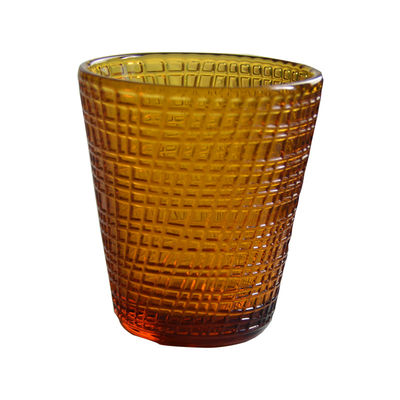 Embossed Linen Pattern Solid Amber Glass Tea Light Holders