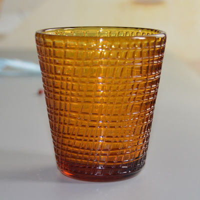 Embossed Linen Pattern Solid Amber Glass Tea Light Holders