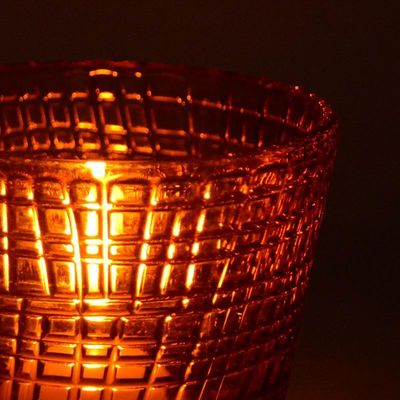 Embossed Linen Pattern Solid Amber Glass Tea Light Holders