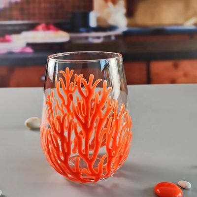 Egg Shaped 500ml Crystal Wine Glass With Embossed Red Corals