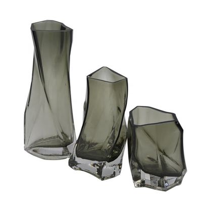 3 Size Warped Grey Color Tall Centerpiece Vases