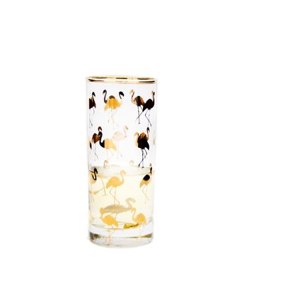 Golden Flamingo Printed Crystal Highball Glasses For Restaurant