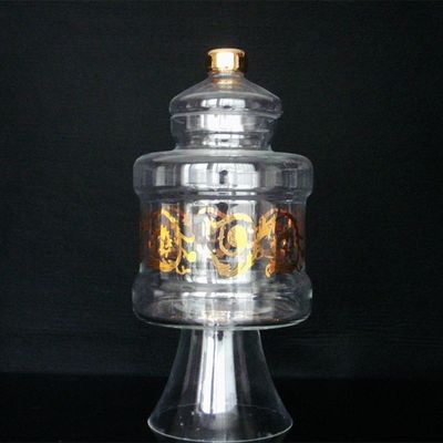 Large Footed Glass Storage Jars With Gold Decoration Decal