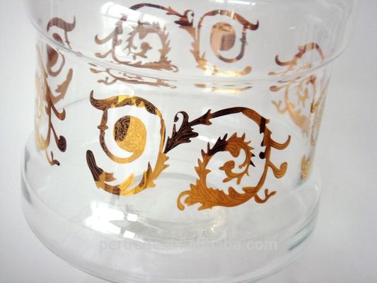 Large Footed Glass Storage Jars With Gold Decoration Decal