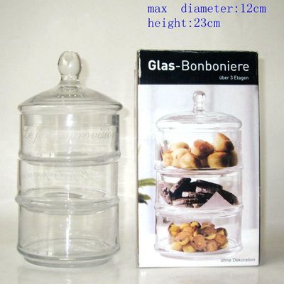 Handblown 3 Layer Stackable Storage Jars With Lids
