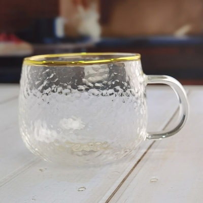 Borosilicate Hammered Texture Tumbler Drinking Glasses With Golden Rim