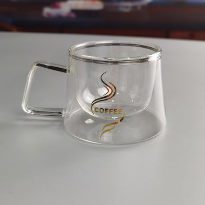 200ml Borosilicate Double Layer Glass Coffee Mug With Golden Logo