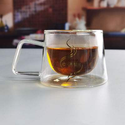 200ml Borosilicate Double Layer Glass Coffee Mug With Golden Logo
