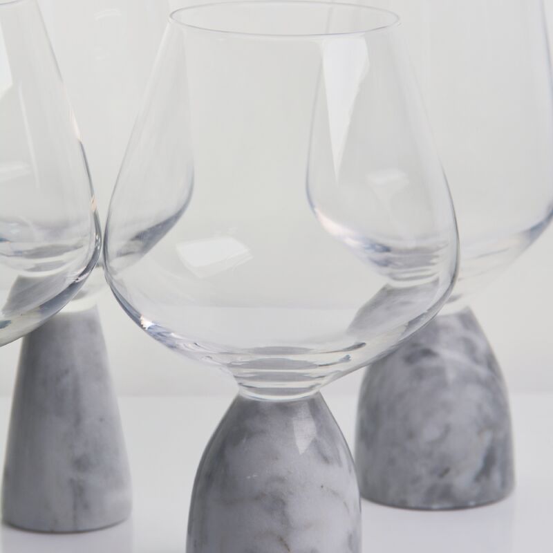 qualità Bicchiere di vino a cristallo soffiato a mano con base moderna in marmo grigio Ultra Clear Bowl Perfetta per feste e ogni giorno fabbrica
