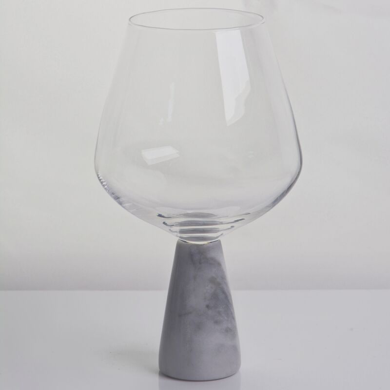 qualità Bicchiere di vino a cristallo soffiato a mano con base moderna in marmo grigio Ultra Clear Bowl Perfetta per feste e ogni giorno fabbrica