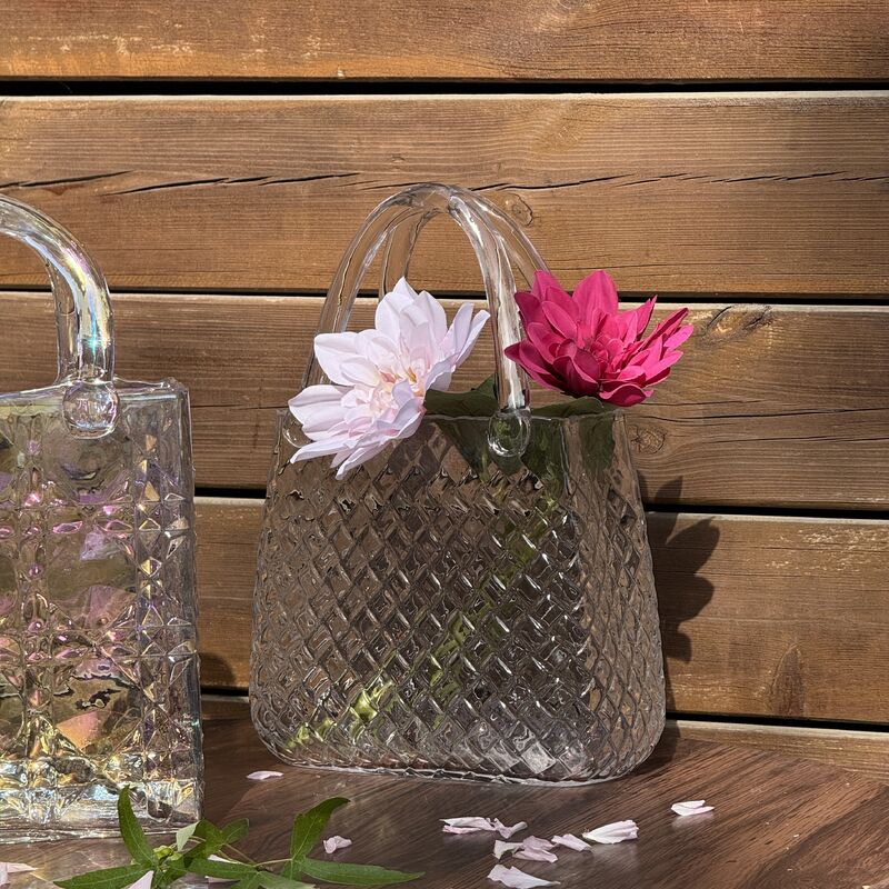 qualità Vaso di borsa in vetro a modello di diamante soffiato a mano - Piatto centrale decorativo versatile per la casa e la decorazione del matrimonio fabbrica