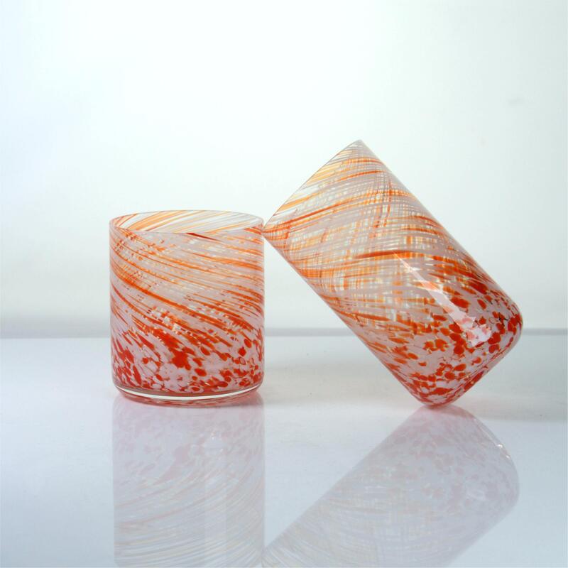 qualità Hand-blown Orange Swirl Confetti Glass Cup - Artisan Crafted Drinking Glass for Whiskey and Cocktails fabbrica