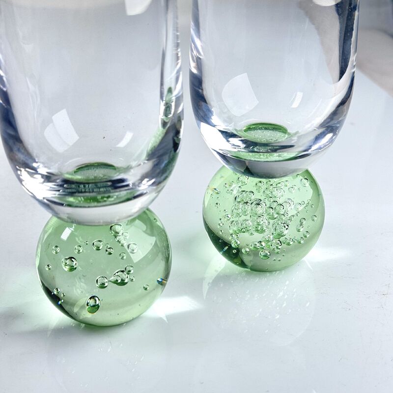 qualità Set di 2 bicchieri di champagne soffiati a mano, base sfera di bolla verde, flauti moderni senza stelo per vino frizzante Prosecco Decorazione domestica fabbrica