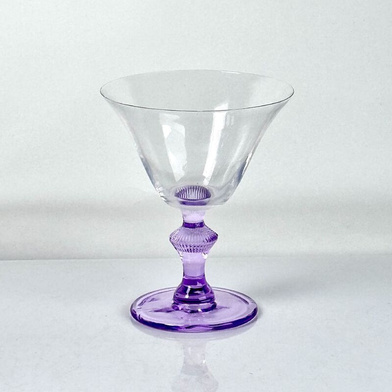 qualità 4‑Pack Vintage Purple Stem Wine Glasses, Assorted Shapes Clear Cup with Decorative Purple Stem, Handblown Glass Goblets for Wedding Party Home Tabletop Decoration fabbrica