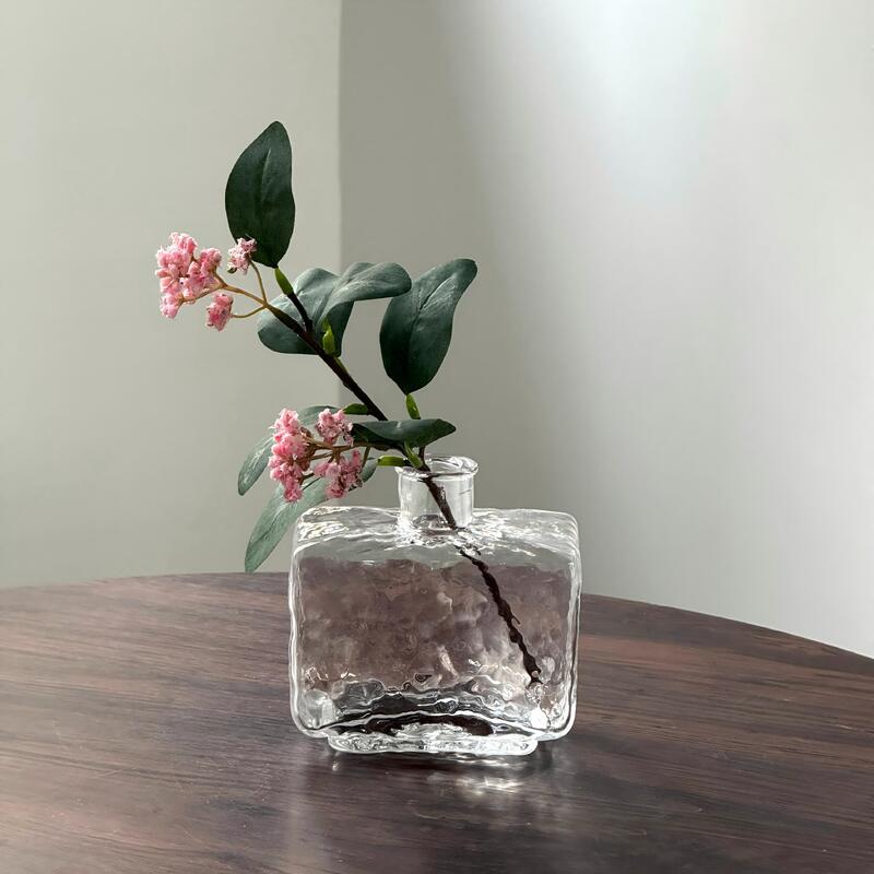 qualità Rectangular Clear Hammered Glass Vase - Modern Minimalist Decorative Flower Vase for Table Centerpiece fabbrica