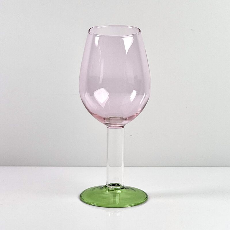 Qualità Hand Blown Borosilicate Stemmed Wine & Cocktail Glass Set, Pink Bowl with Green Hollow Stem Base, Colored Spray Tinted Art Goblets for Bar, Wedding & Table Decor fabbrica