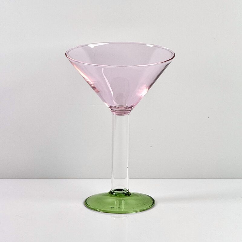 Qualità Hand Blown Borosilicate Stemmed Wine & Cocktail Glass Set, Pink Bowl with Green Hollow Stem Base, Colored Spray Tinted Art Goblets for Bar, Wedding & Table Decor fabbrica