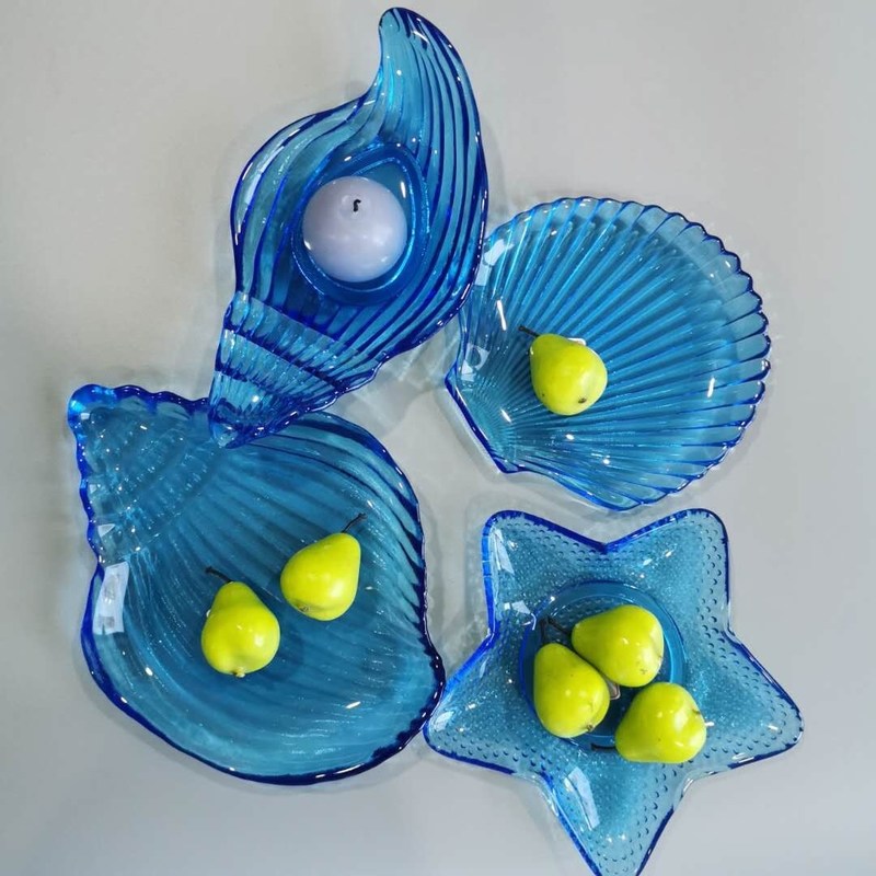 qualità Ocean Series Sea Shell Blue Glass Charger Plate per il dessert fabbrica