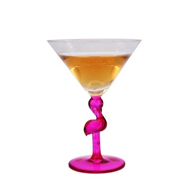 Pink Color  Flamingo Shaped Stem Cocktail Crystal Glasses