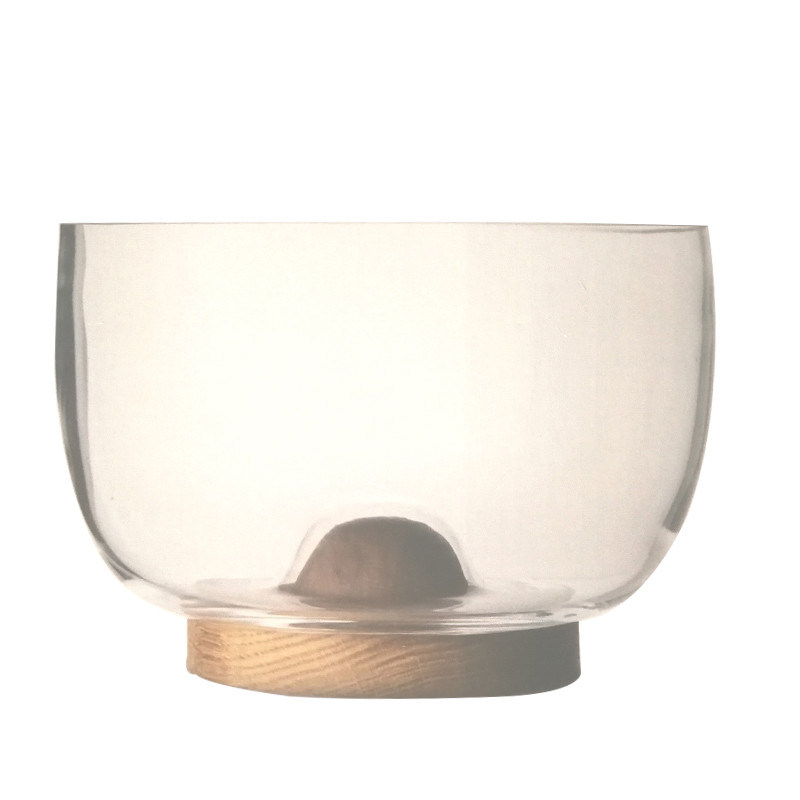 qualità 9" Crystal Storage Glass Salad Bowl progettato con cristallo soffiato a mano e supporto in legno massiccio che mostra un fondo di picco che migliora qualsiasi esperienza culinaria fabbrica