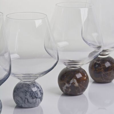 qualità Base di sfera di marmo cristallo vetro di vino set soffiato a mano cristallo ultra chiaro con eleganza di pietra naturale ideale per riunioni quotidiane e speciali fabbrica