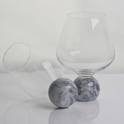 qualità Base di sfera di marmo cristallo vetro di vino set soffiato a mano cristallo ultra chiaro con eleganza di pietra naturale ideale per riunioni quotidiane e speciali fabbrica