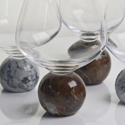 qualità Base di sfera di marmo cristallo vetro di vino set soffiato a mano cristallo ultra chiaro con eleganza di pietra naturale ideale per riunioni quotidiane e speciali fabbrica