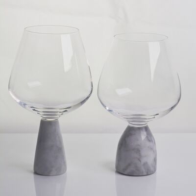 qualità Bicchiere di vino a cristallo soffiato a mano con base moderna in marmo grigio Ultra Clear Bowl Perfetta per feste e ogni giorno fabbrica