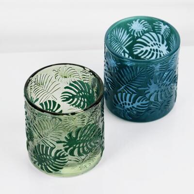 qualità Embossed Tropical Monstera Leaf Glass Candle Holder with 200ml Capacity in Lead-Free Crystal Glass fabbrica