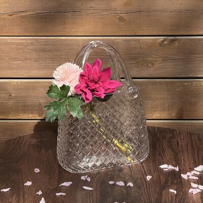 qualità Vaso di borsa in vetro a modello di diamante soffiato a mano - Piatto centrale decorativo versatile per la casa e la decorazione del matrimonio fabbrica