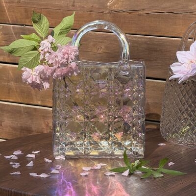qualità Vaso di borsa in vetro a modello di diamante soffiato a mano - Piatto centrale decorativo versatile per la casa e la decorazione del matrimonio fabbrica