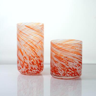 qualità Hand-blown Orange Swirl Confetti Glass Cup - Artisan Crafted Drinking Glass for Whiskey and Cocktails fabbrica