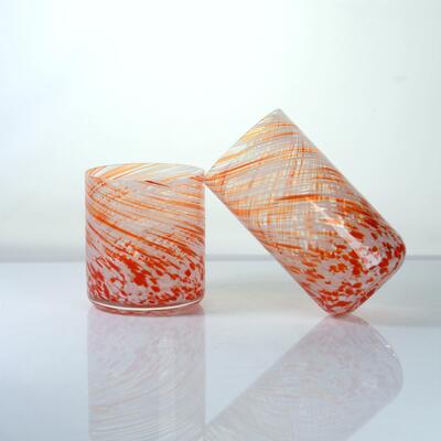 qualità Hand-blown Orange Swirl Confetti Glass Cup - Artisan Crafted Drinking Glass for Whiskey and Cocktails fabbrica