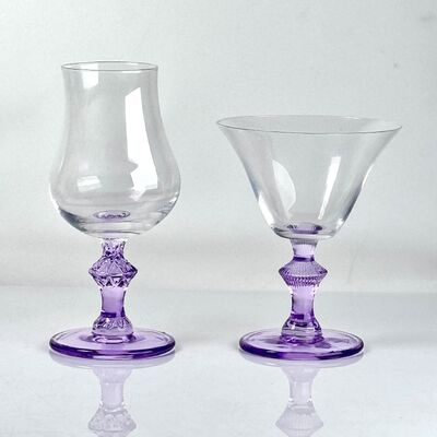 qualità 4‑Pack Vintage Purple Stem Wine Glasses, Assorted Shapes Clear Cup with Decorative Purple Stem, Handblown Glass Goblets for Wedding Party Home Tabletop Decoration fabbrica