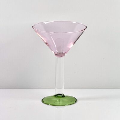 Qualità Hand Blown Borosilicate Stemmed Wine & Cocktail Glass Set, Pink Bowl with Green Hollow Stem Base, Colored Spray Tinted Art Goblets for Bar, Wedding & Table Decor fabbrica