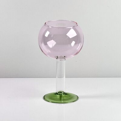 Qualità Hand Blown Borosilicate Stemmed Wine & Cocktail Glass Set, Pink Bowl with Green Hollow Stem Base, Colored Spray Tinted Art Goblets for Bar, Wedding & Table Decor fabbrica