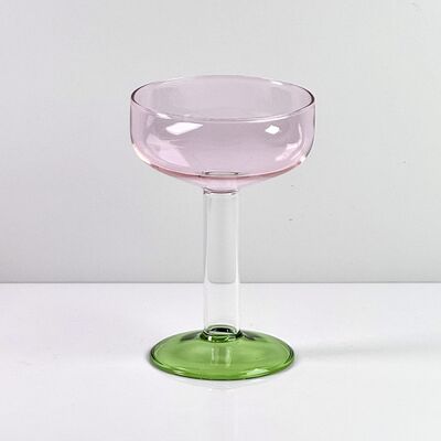 Qualità Hand Blown Borosilicate Stemmed Wine & Cocktail Glass Set, Pink Bowl with Green Hollow Stem Base, Colored Spray Tinted Art Goblets for Bar, Wedding & Table Decor fabbrica
