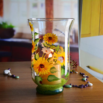 qualità Portacandele in vetro a modello di girasole dipinte a mano per la casa fabbrica