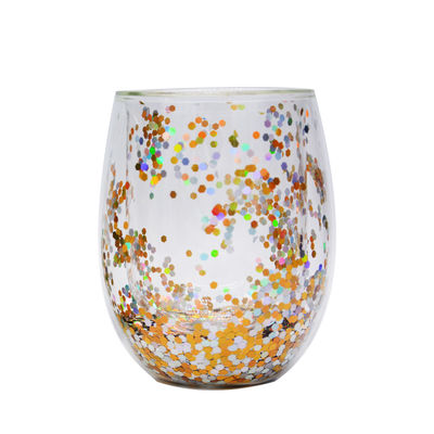 qualità 13oz Borosilicato Customized Double Wall Tumbler Bicchieri da Bere Con Colorato Brillante All'interno fabbrica