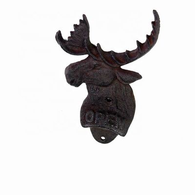 qualità Home Decor Deer Head Brown Rust Cast Iron Bottiglia Apritore fabbrica