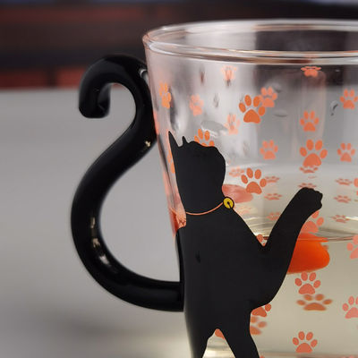 qualità Borosilicato Tazza di Tè in Vetro Gatto Nero Con Maniglia a Coda Colorata fabbrica