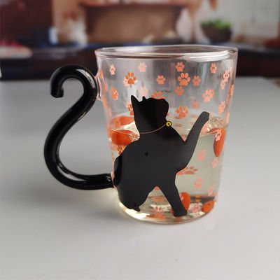 qualità Borosilicato Tazza di Tè in Vetro Gatto Nero Con Maniglia a Coda Colorata fabbrica