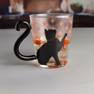 qualità Borosilicato Tazza di Tè in Vetro Gatto Nero Con Maniglia a Coda Colorata fabbrica