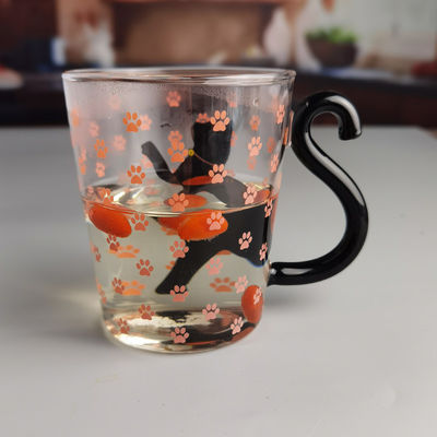 qualità Borosilicato Tazza di Tè in Vetro Gatto Nero Con Maniglia a Coda Colorata fabbrica