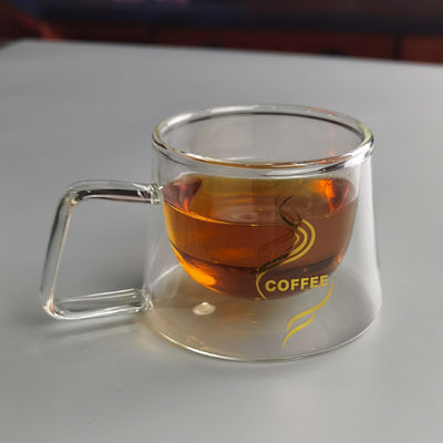 qualità 200 ml di borosilicato doppio strato tazza di caffè in vetro con logo dorato fabbrica