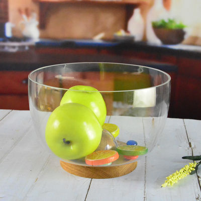 qualità 9" Crystal Storage Glass Salad Bowl progettato con cristallo soffiato a mano e supporto in legno massiccio che mostra un fondo di picco che migliora qualsiasi esperienza culinaria fabbrica